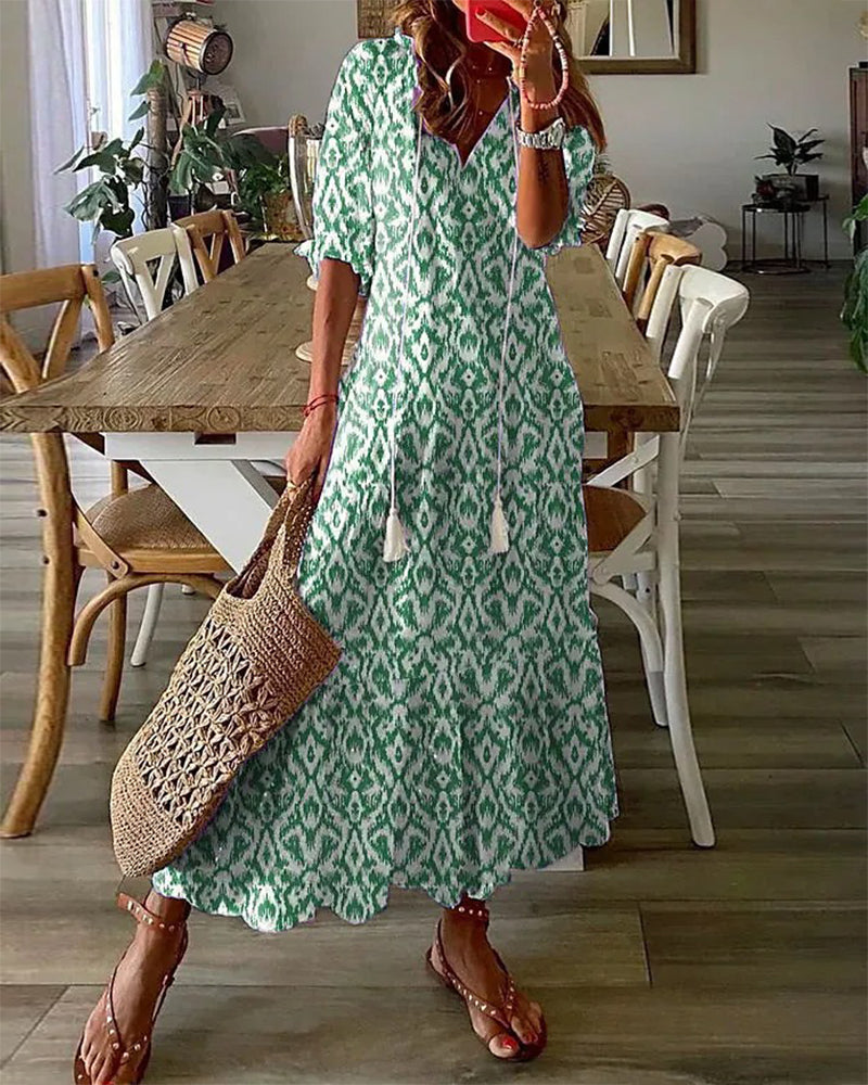 SOPHIA | Letnia Sukienka Boho Vintage z Dekoltem w Serek