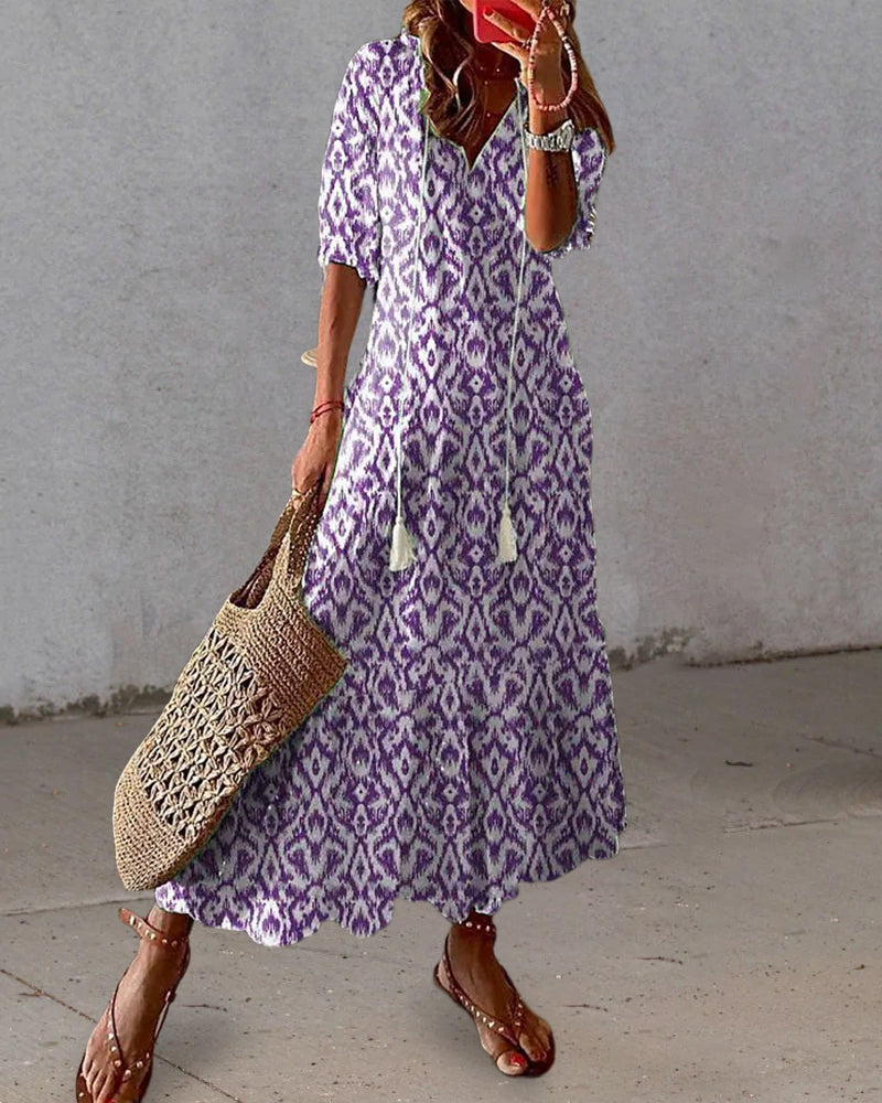 SOPHIA | Letnia Sukienka Boho Vintage z Dekoltem w Serek
