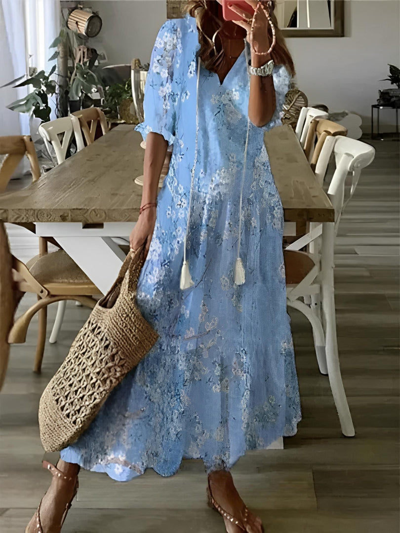 SOPHIA | Letnia Sukienka Boho Vintage z Dekoltem w Serek