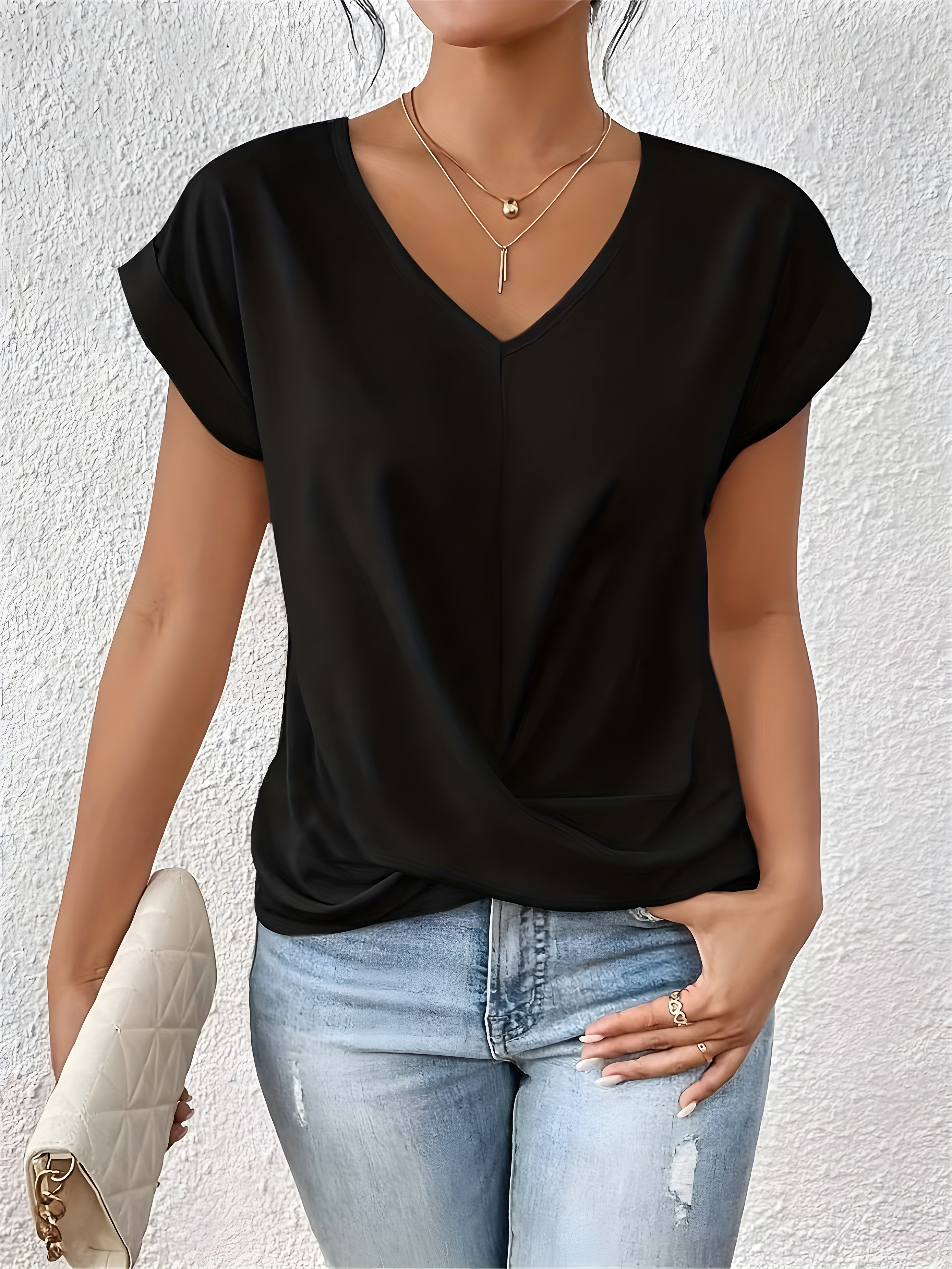 ANA | Elegancka Casual Bluzka z Dekoltem w Serek