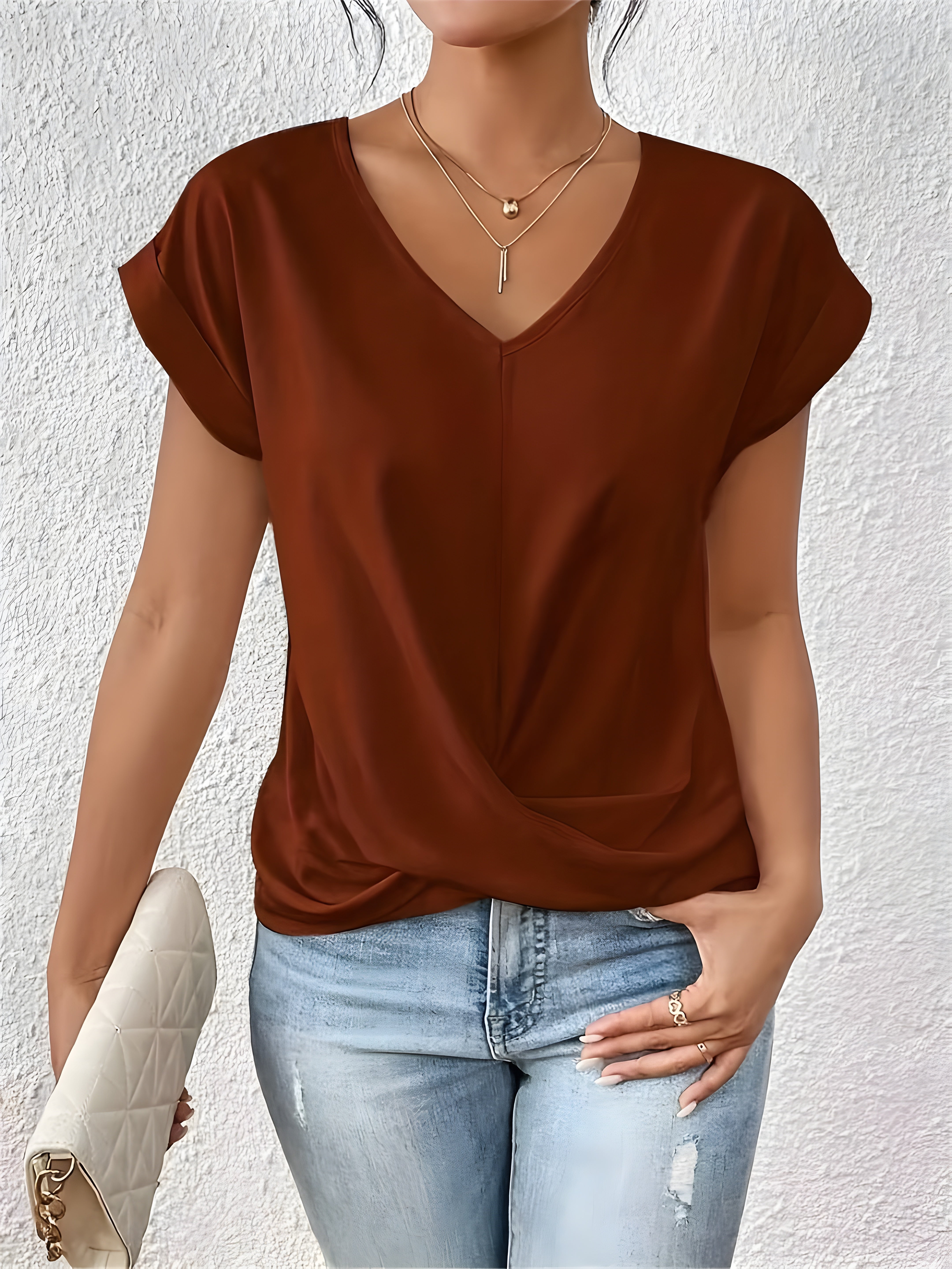 ANA | Elegancka Casual Bluzka z Dekoltem w Serek