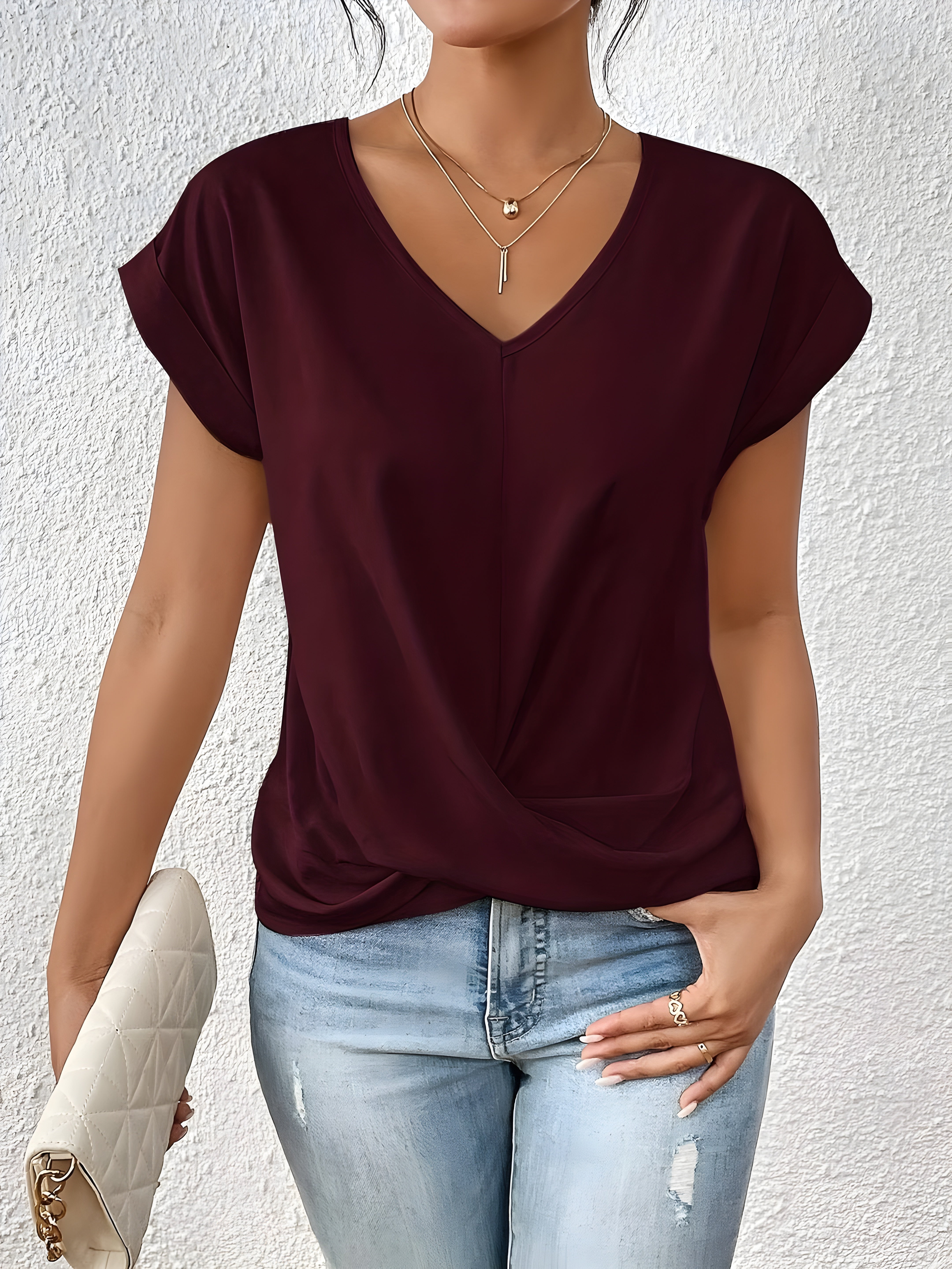 ANA | Elegancka Casual Bluzka z Dekoltem w Serek
