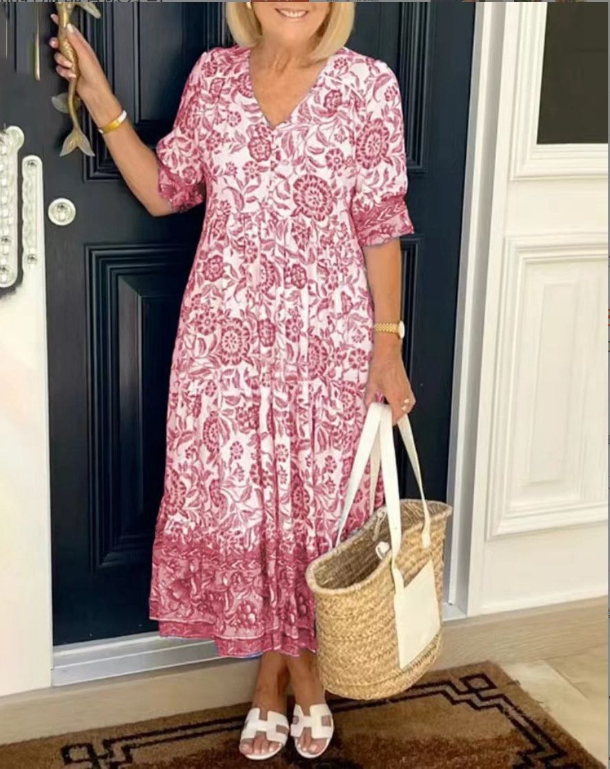 BARBARA | Elegancka Sukienka Kwiatowa z Dekoltem w Serek