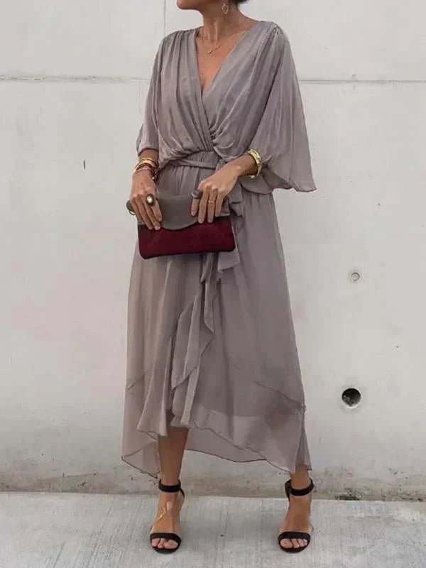 MARTA | Stylowa i Elegancka Sukienka Chiffonowa z Dekoltem w Serek