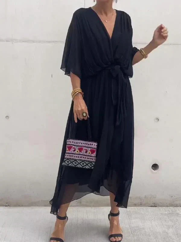 MARTA | Stylowa i Elegancka Sukienka Chiffonowa z Dekoltem w Serek
