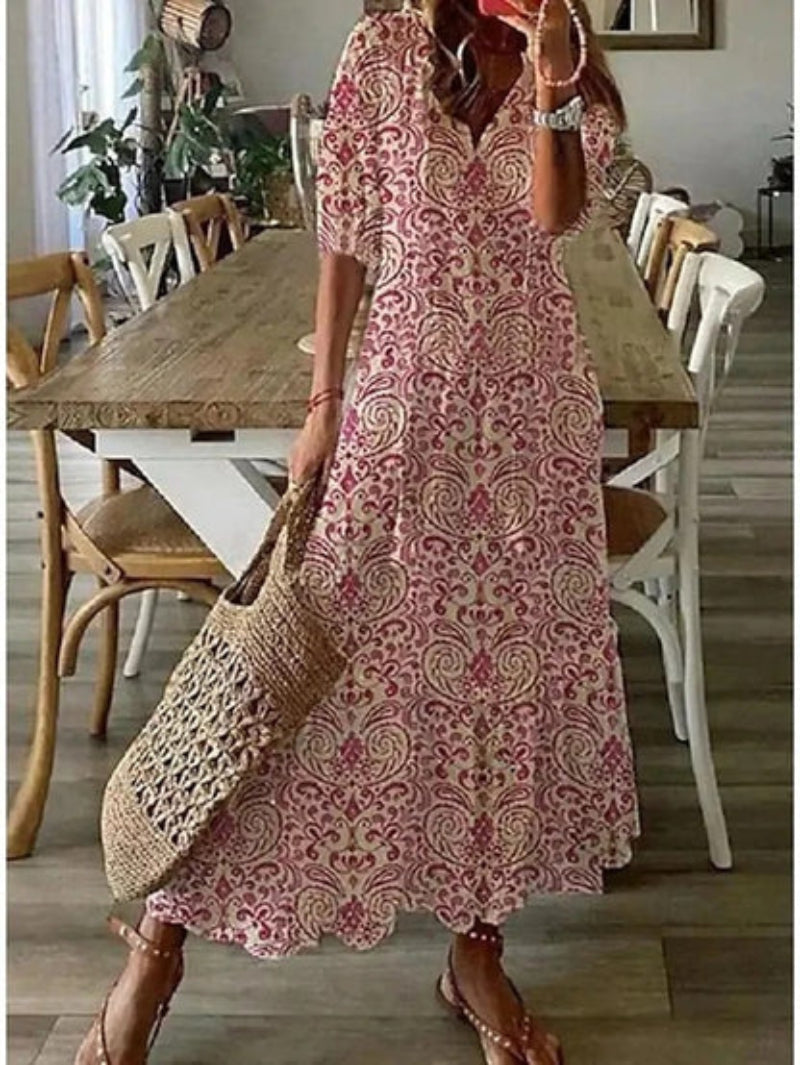 SOPHIA | Letnia Sukienka Boho Vintage z Dekoltem w Serek