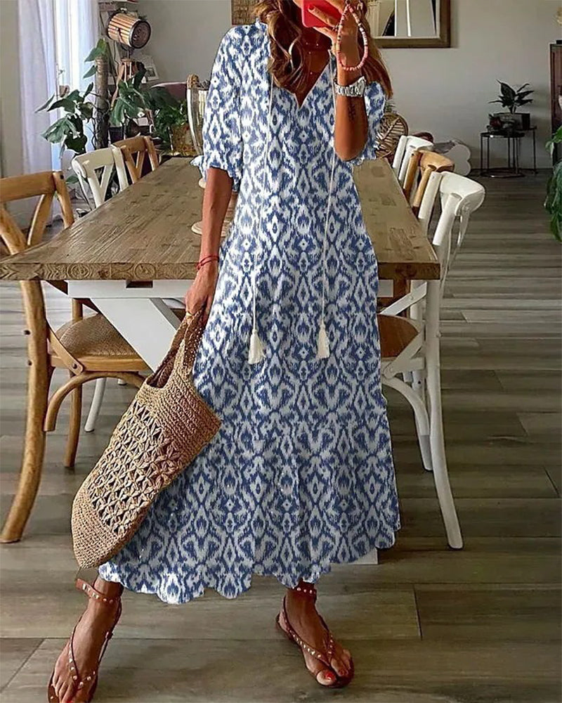 SOPHIA | Letnia Sukienka Boho Vintage z Dekoltem w Serek