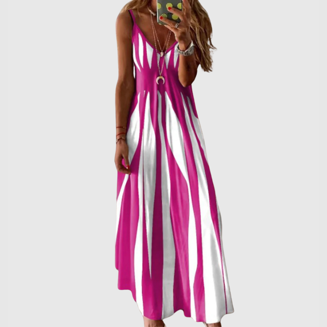 ARIELLA | Elegancka, bezrękawnikowa sukienka maxi w paski
