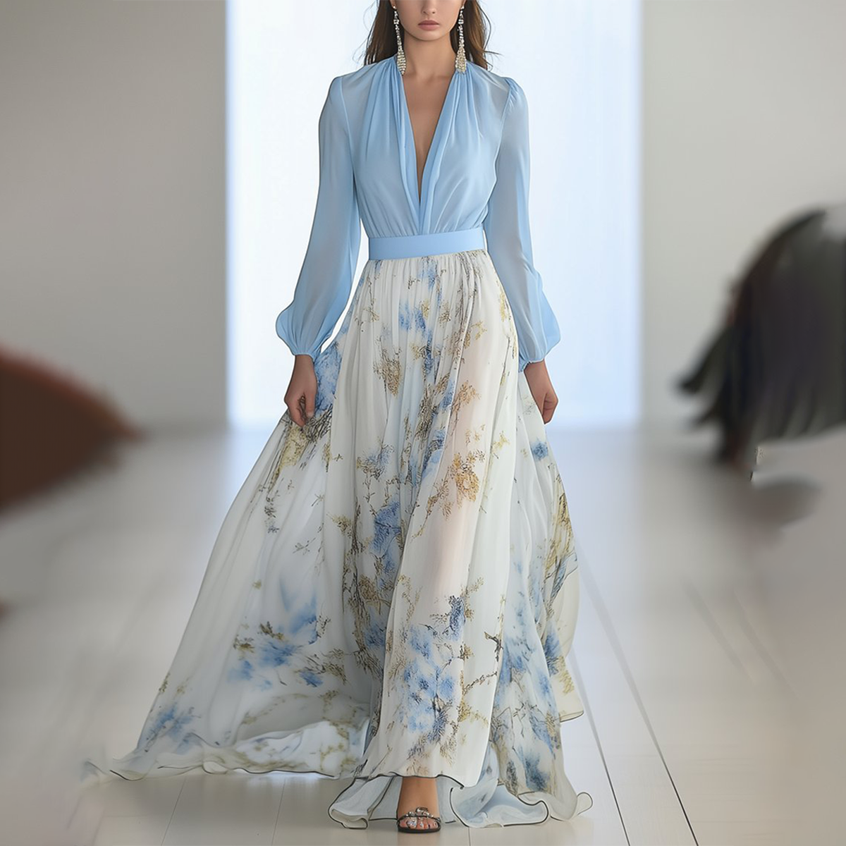 EUGENIA | Elegancka Sukienka Maxi z Kwiatowym Wzorem