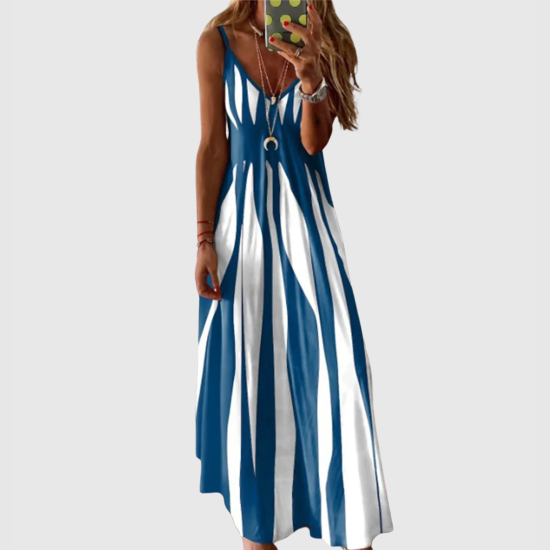 ARIELLA | Elegancka, bezrękawnikowa sukienka maxi w paski
