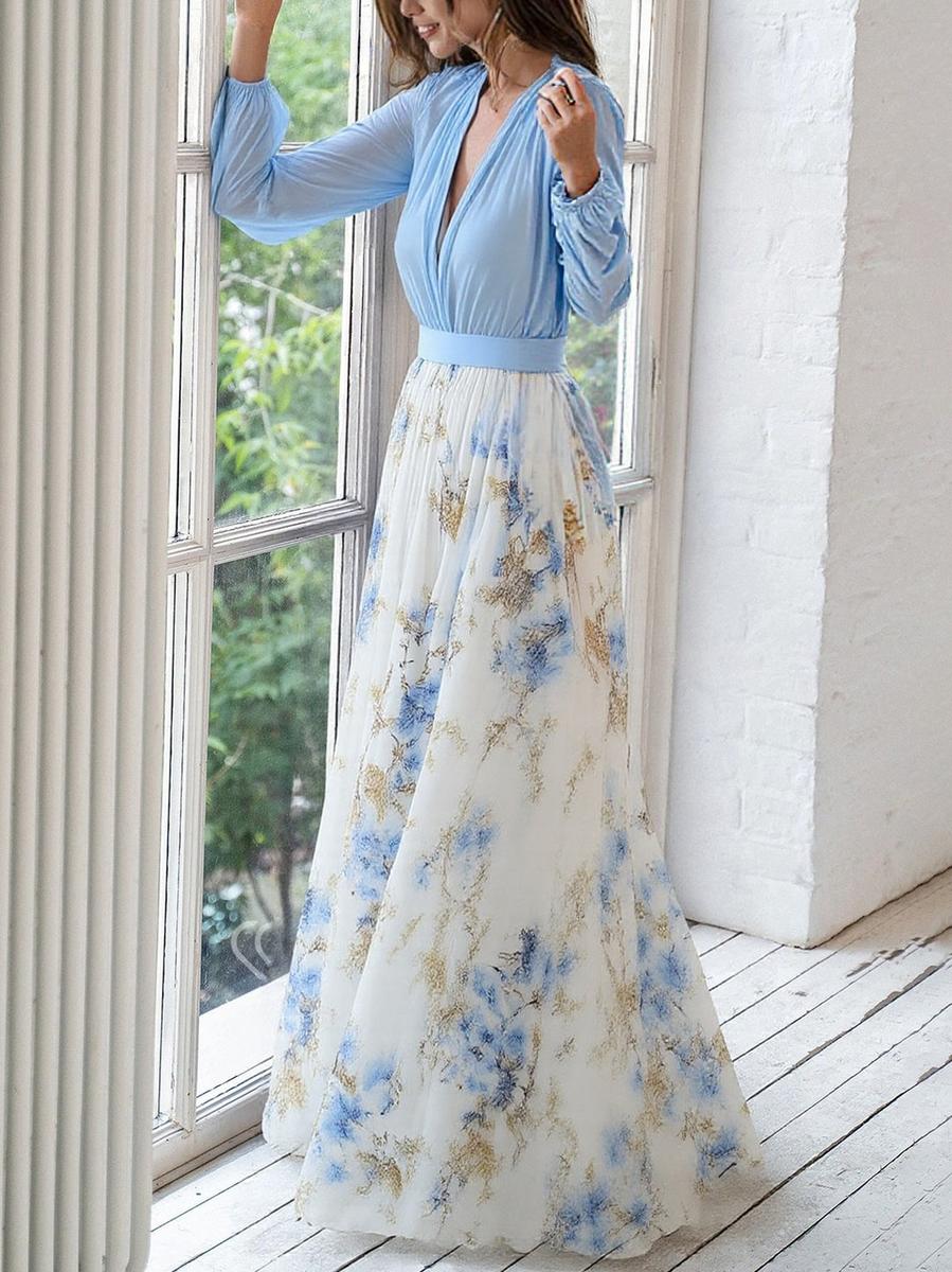 EUGENIA | Elegancka Sukienka Maxi z Kwiatowym Wzorem
