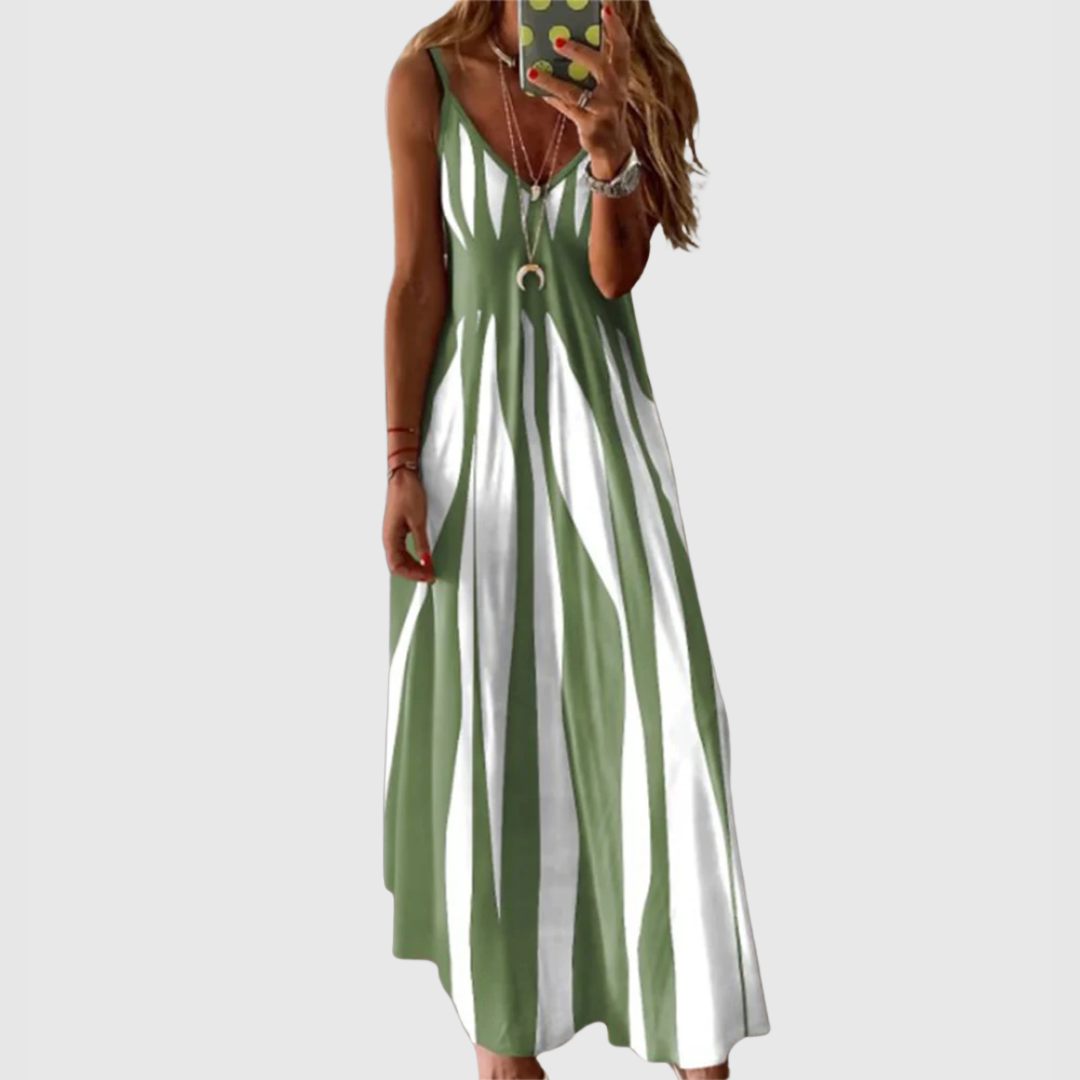 ARIELLA | Elegancka, bezrękawnikowa sukienka maxi w paski