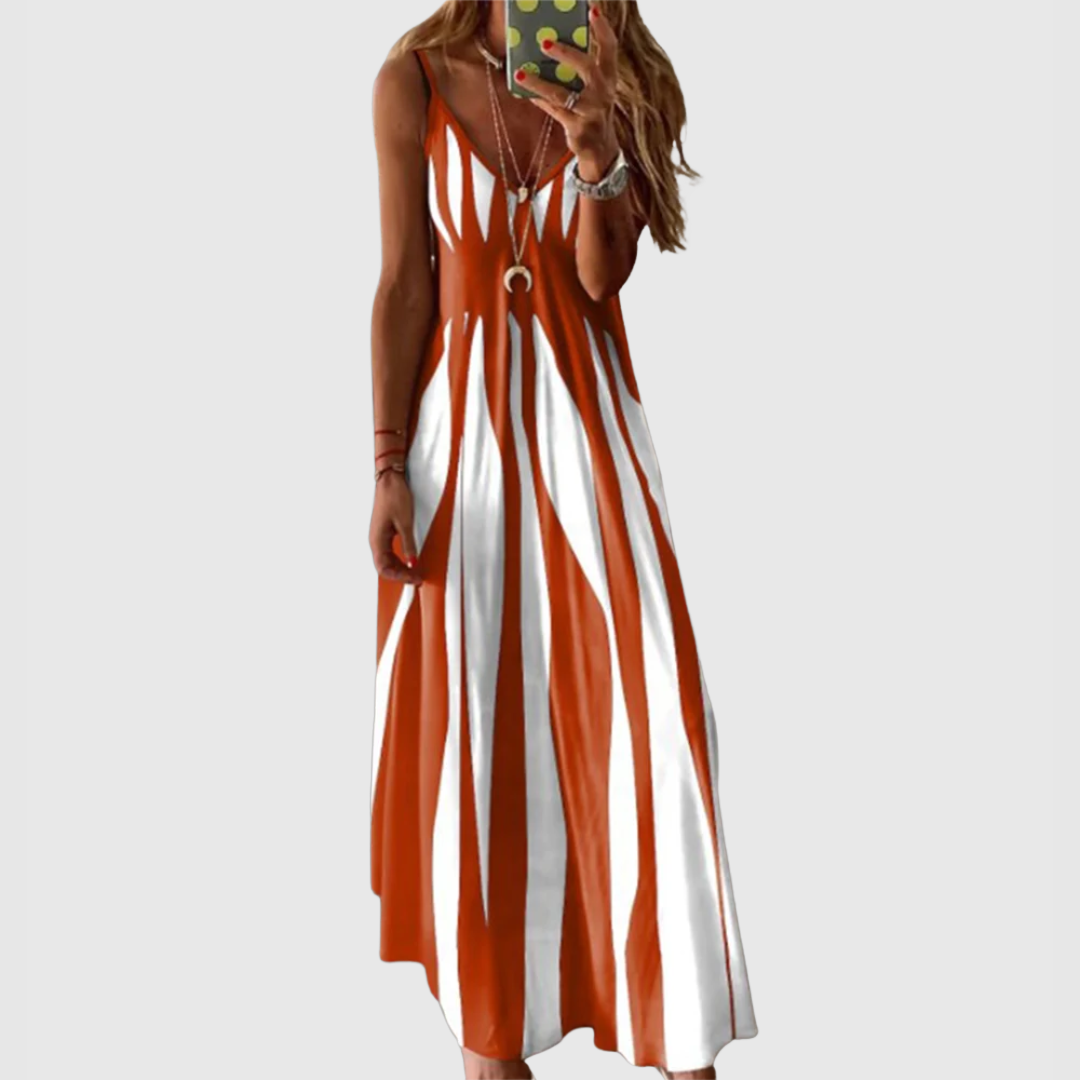 ARIELLA | Elegancka, bezrękawnikowa sukienka maxi w paski