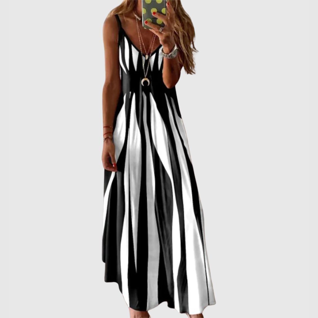 ARIELLA | Elegancka, bezrękawnikowa sukienka maxi w paski