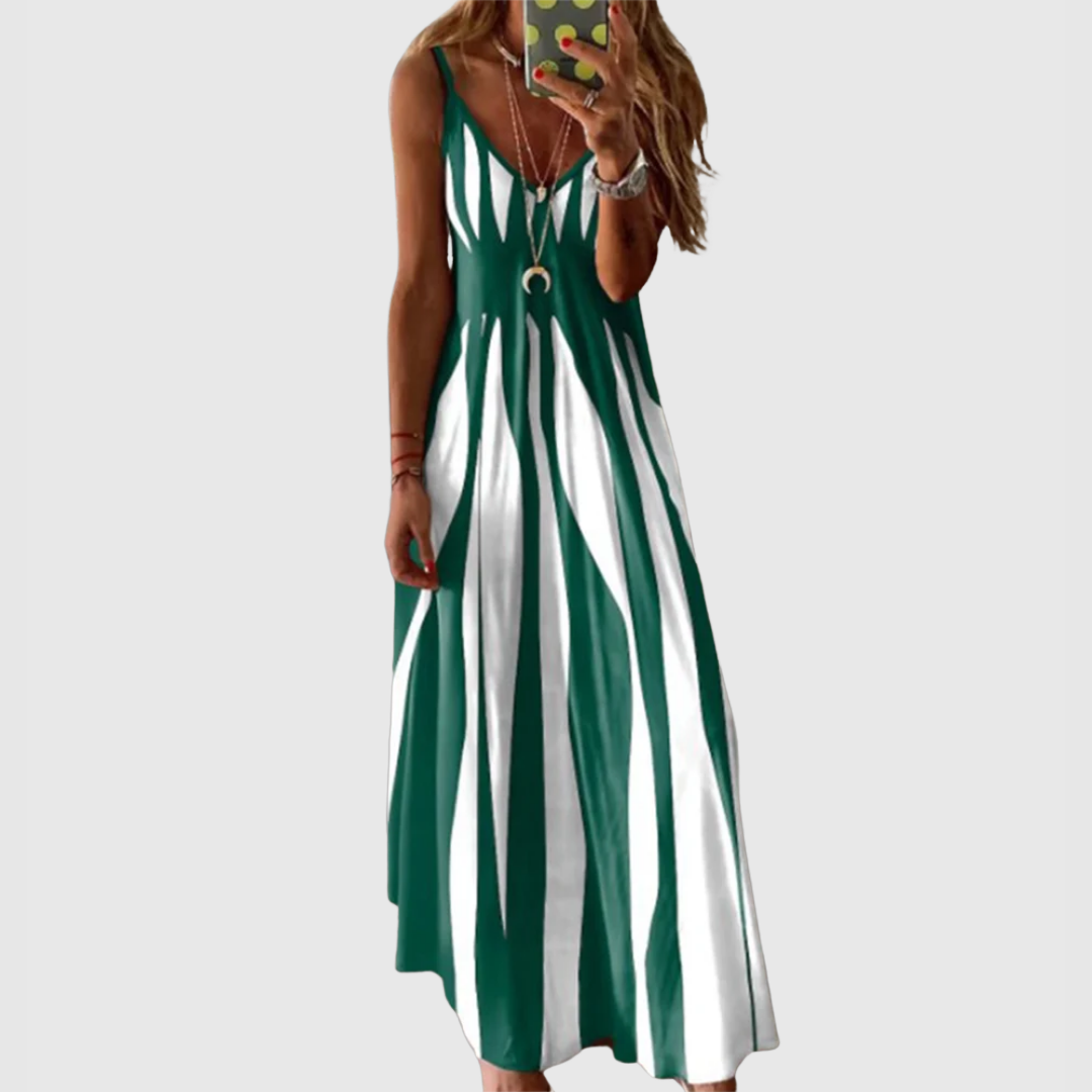 ARIELLA | Elegancka, bezrękawnikowa sukienka maxi w paski