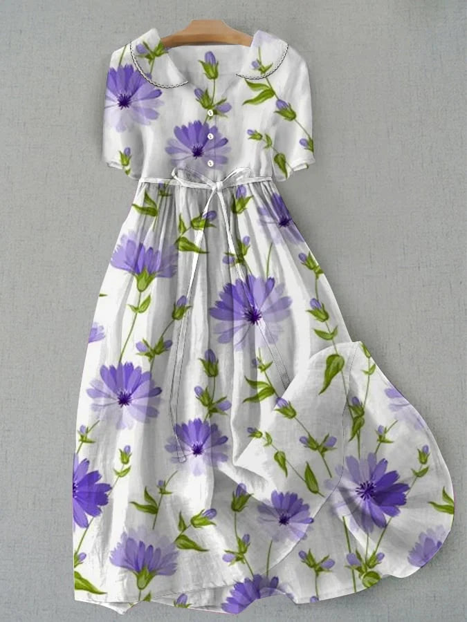SARAH | Vintage sukienka w kwiaty z wiązaniem w talii