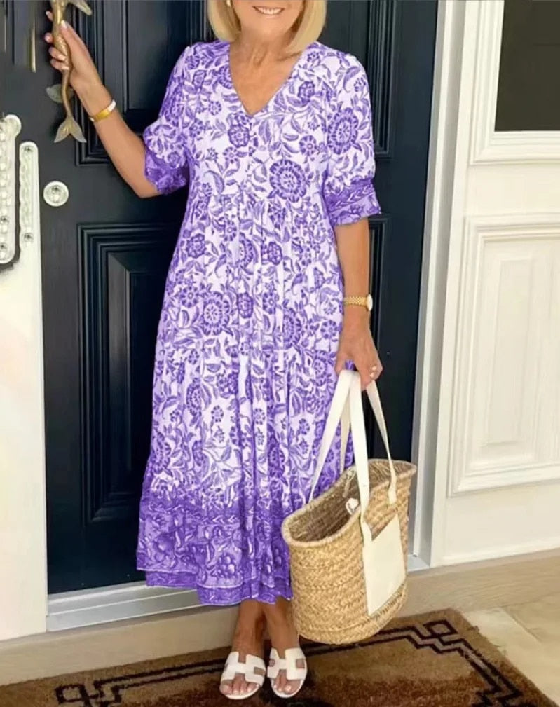 BARBARA | Elegancka Sukienka Kwiatowa z Dekoltem w Serek