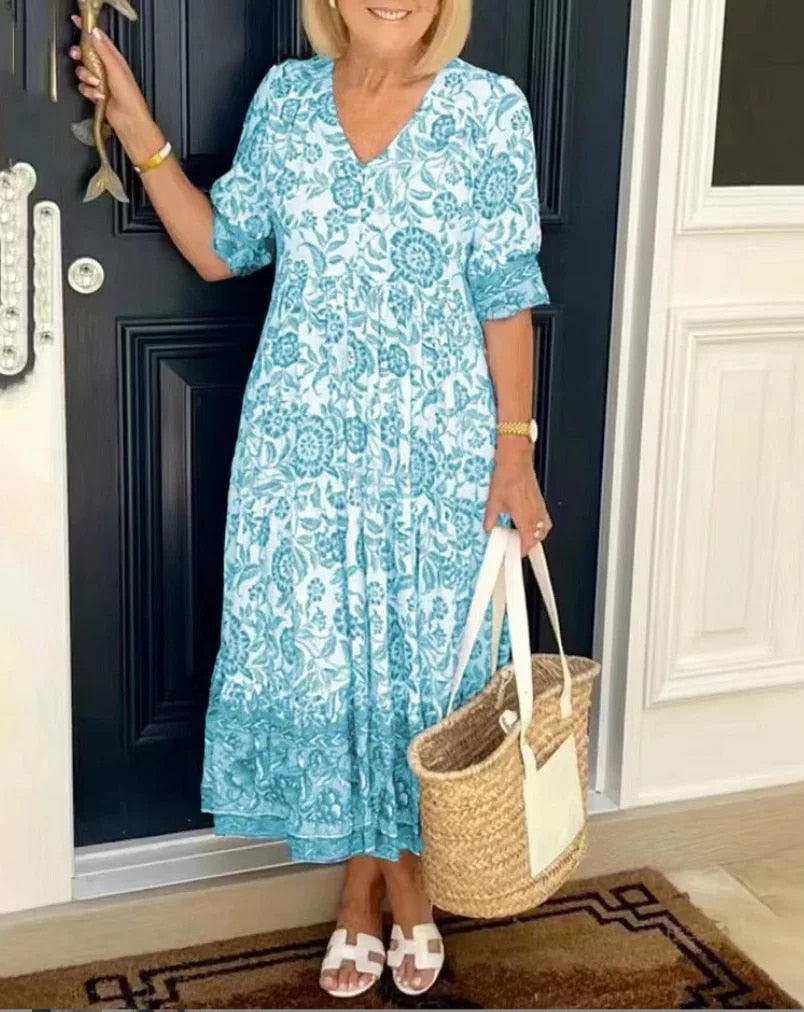 BARBARA | Elegancka Sukienka Kwiatowa z Dekoltem w Serek