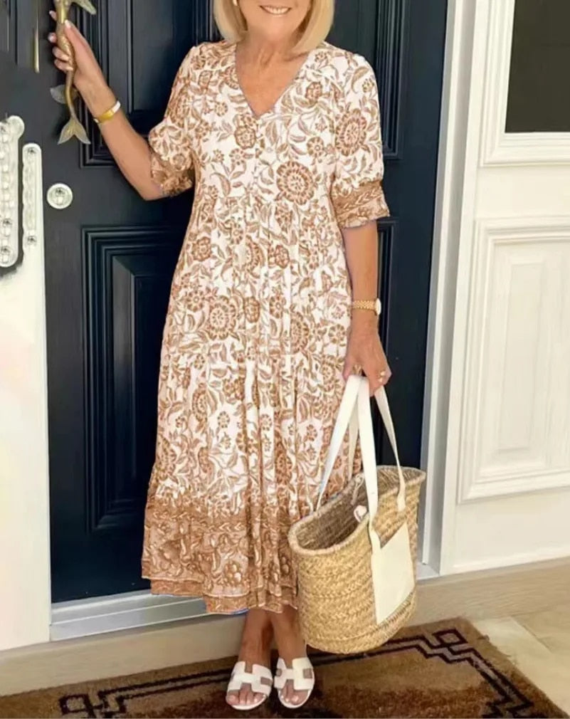 BARBARA | Elegancka Sukienka Kwiatowa z Dekoltem w Serek