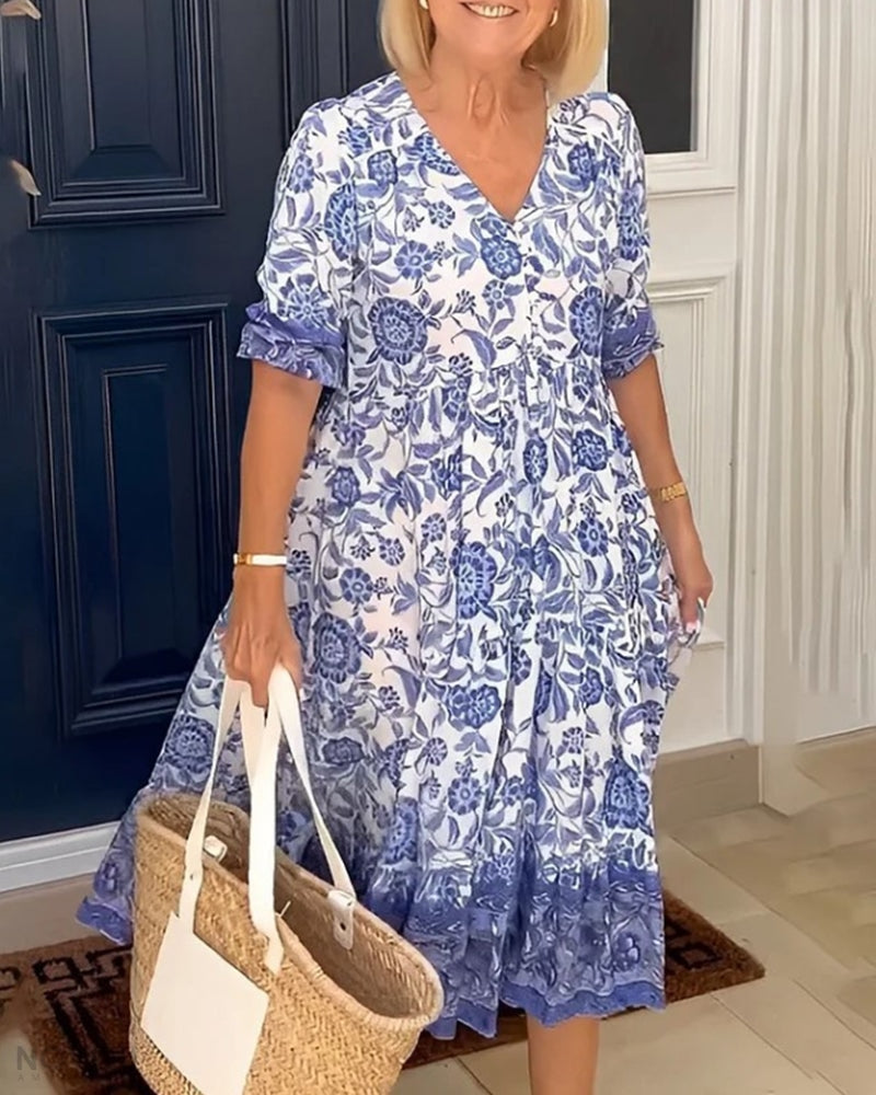 BARBARA | Elegancka Sukienka Kwiatowa z Dekoltem w Serek