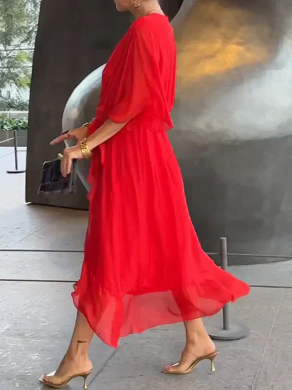 MARTA | Stylowa i Elegancka Sukienka Chiffonowa z Dekoltem w Serek
